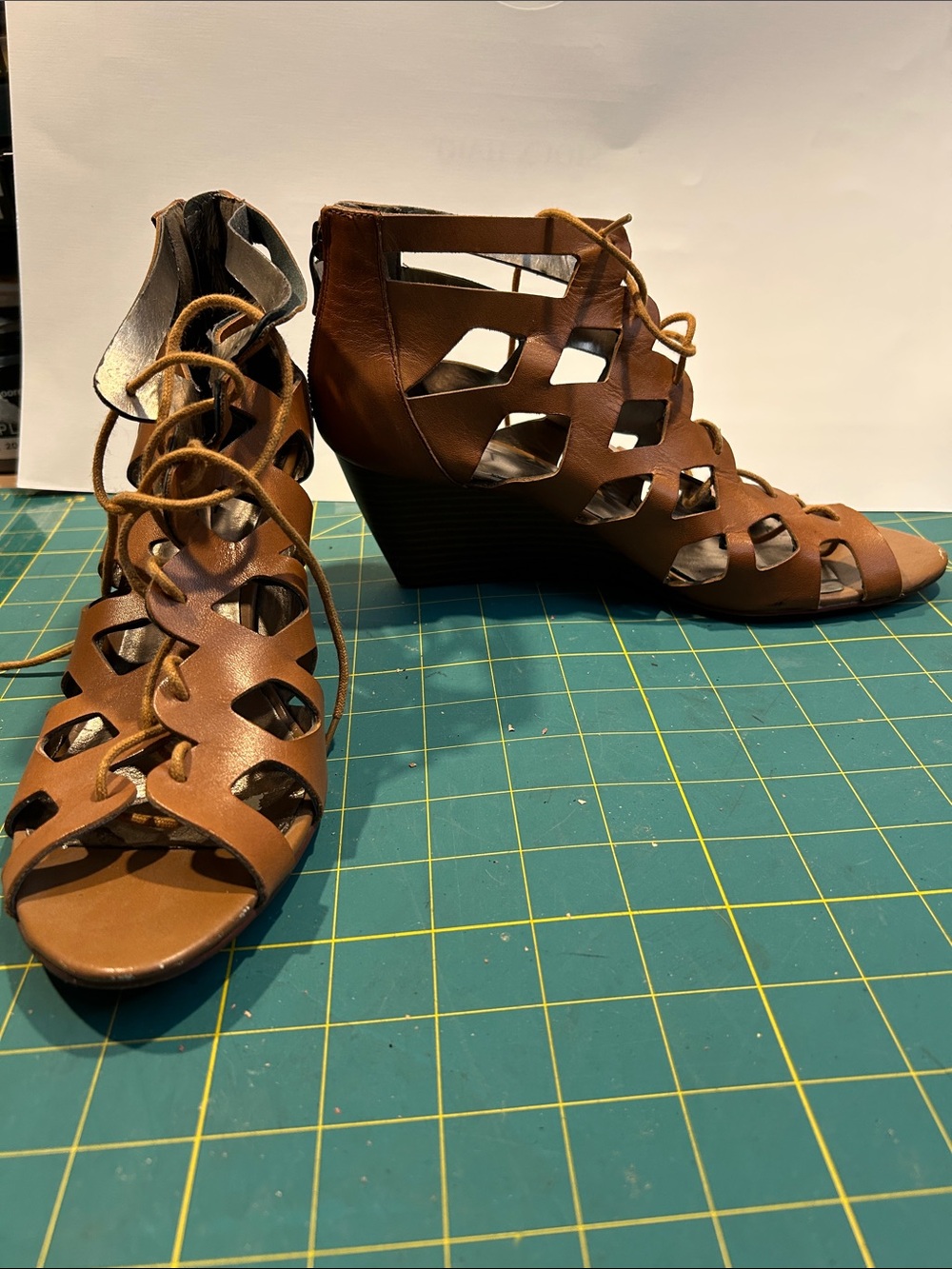 LOFT Brown Lace-Up Cutout Wedge Sandals